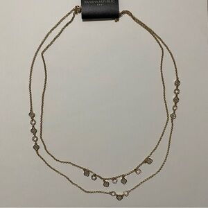 Banana Republic Gold Double-Strand Necklace with Clear Accents